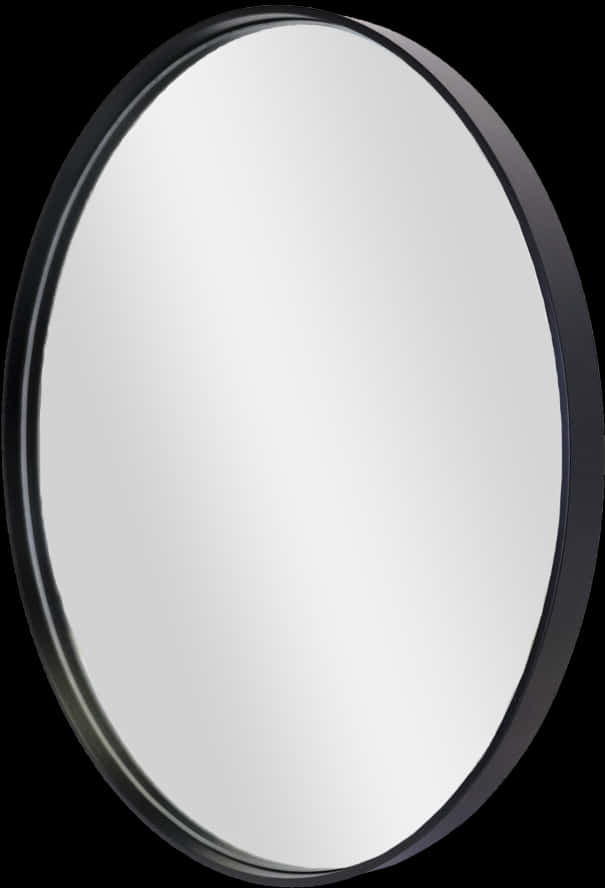 A Black Oval Mirror With A Black Frame