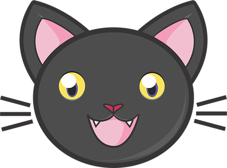 A Cartoon Cat With Pink Ears And Teeth