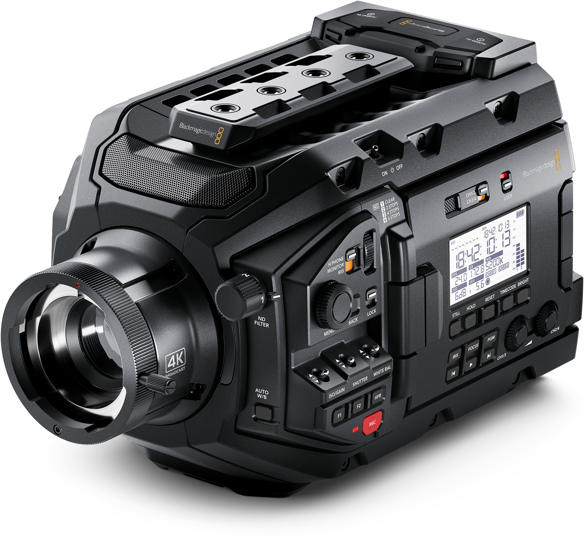 A Black Camera With Buttons And A Lens