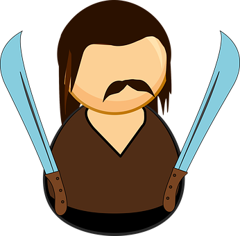 A Cartoon Of A Man With A Mustache And Two Swords