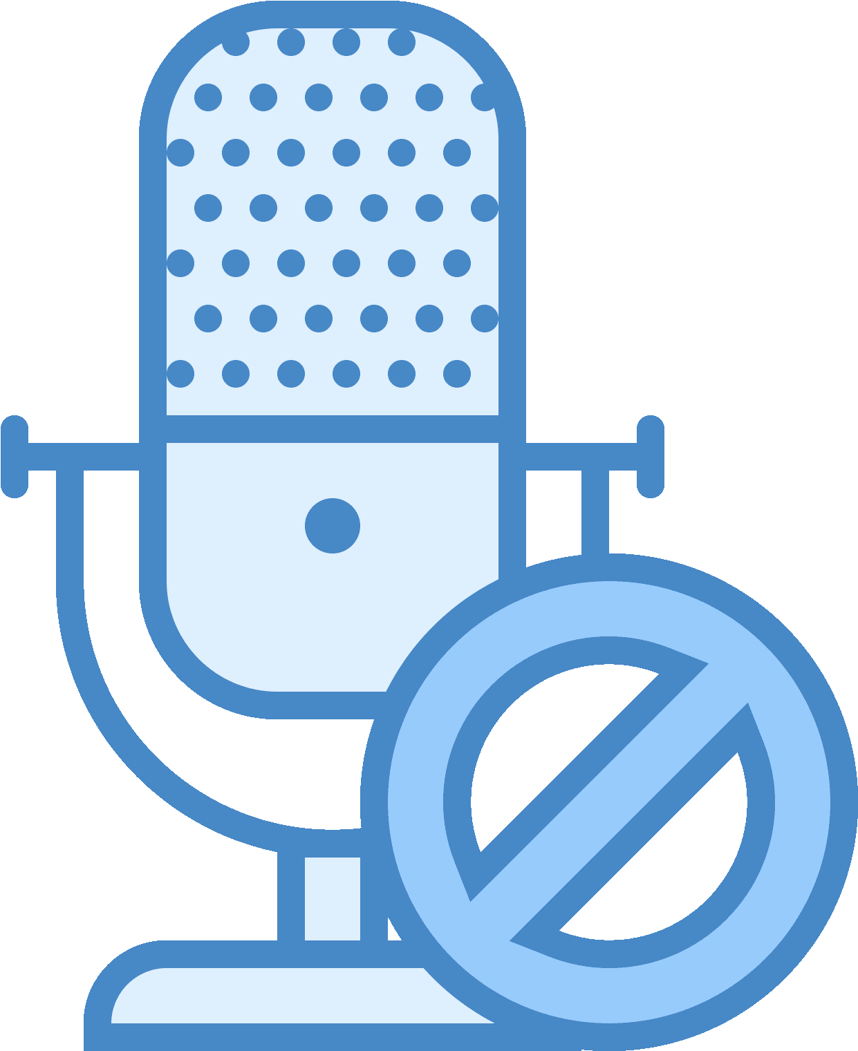 A Blue And White Microphone With A No Sign