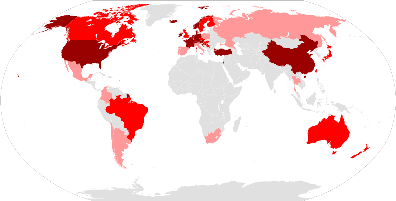 A Map Of The World With Red Countries/regions