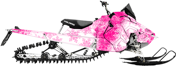 A Pink Snowmobile With Snowflakes On It