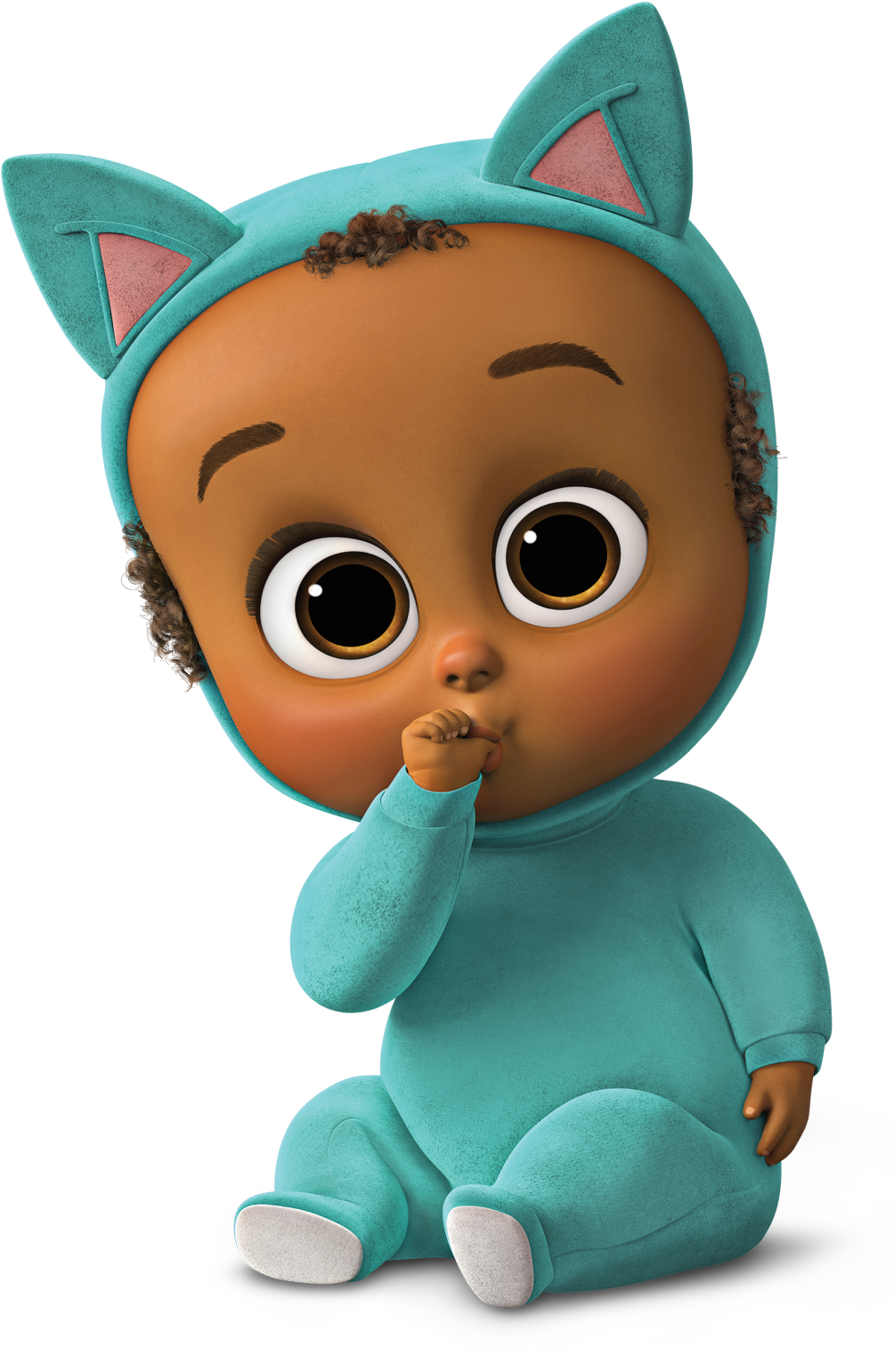 A Cartoon Baby With A Blue Bodysuit And Ears