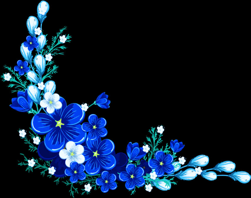#blue #flower #leaves #border - Transparent Background Floral Border, Hd Png Download