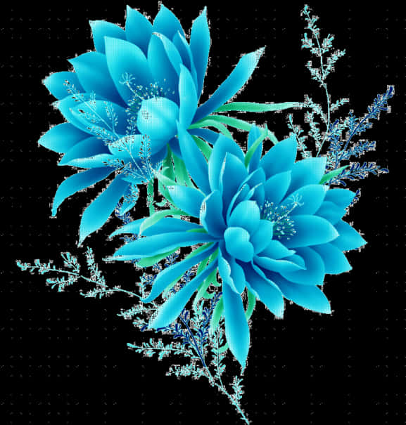 A Blue Flowers On A Black Background