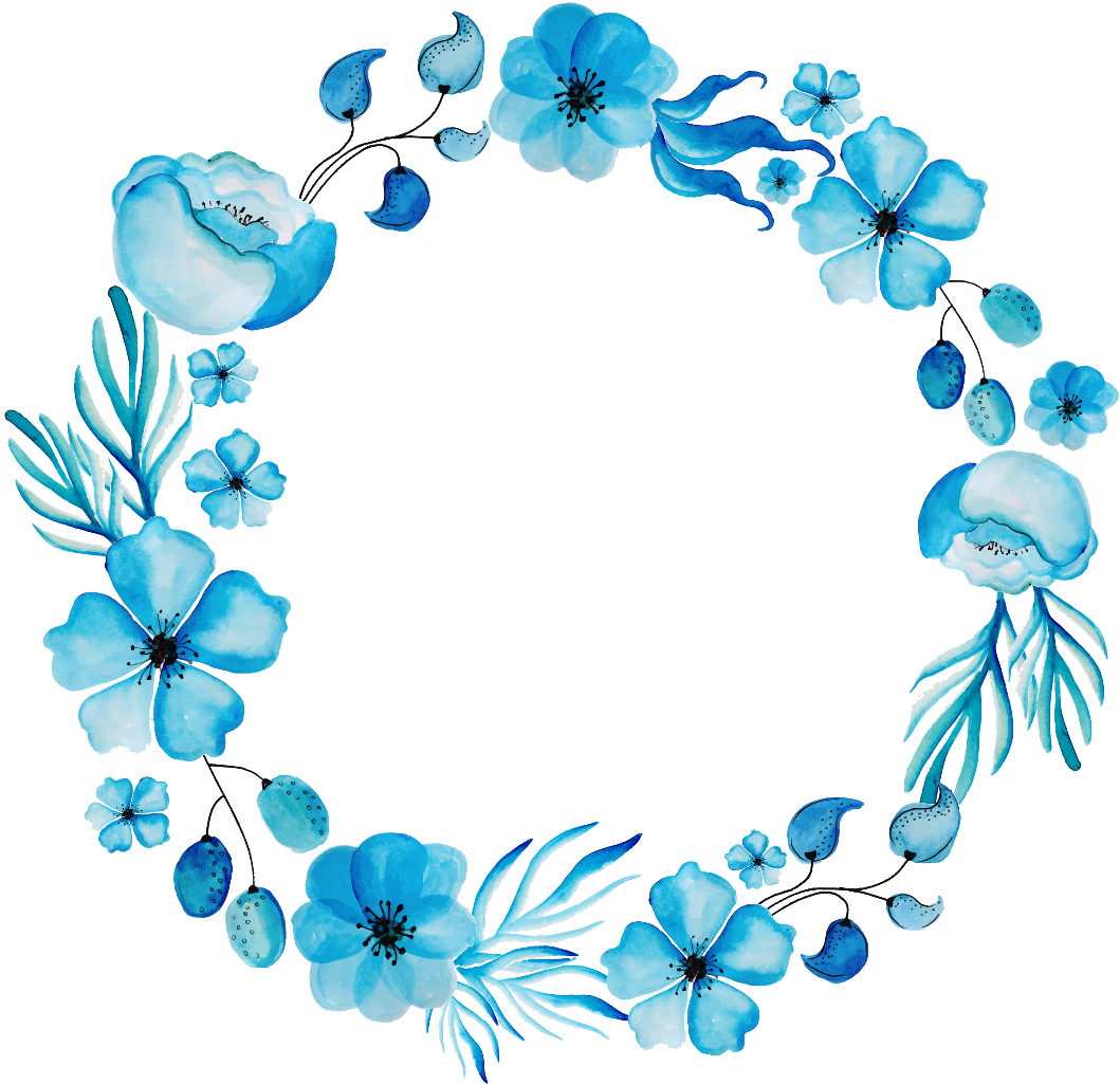 A Blue Flowers And Leaves In A Circle