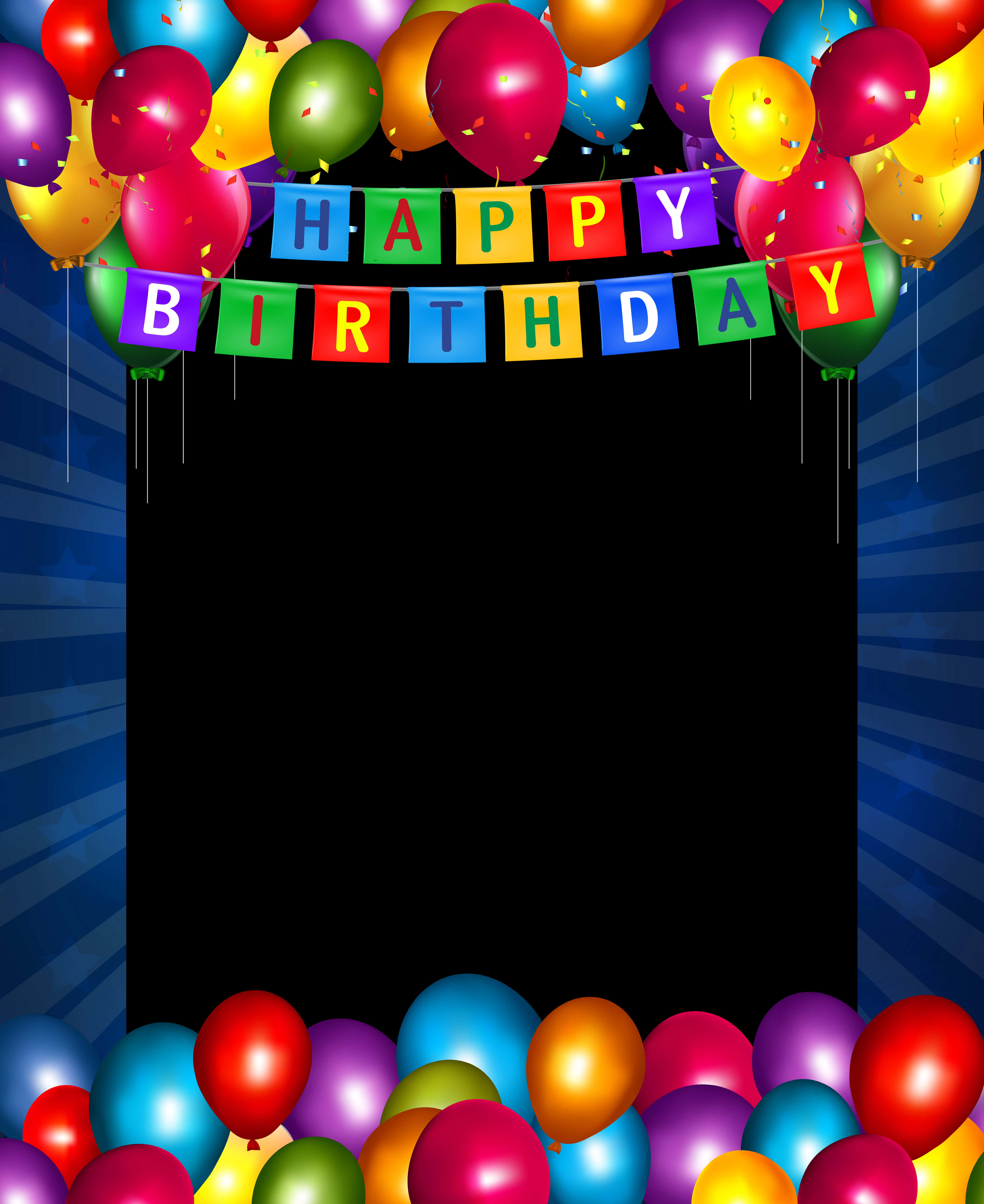 A Birthday Card With Balloons And A Black Background