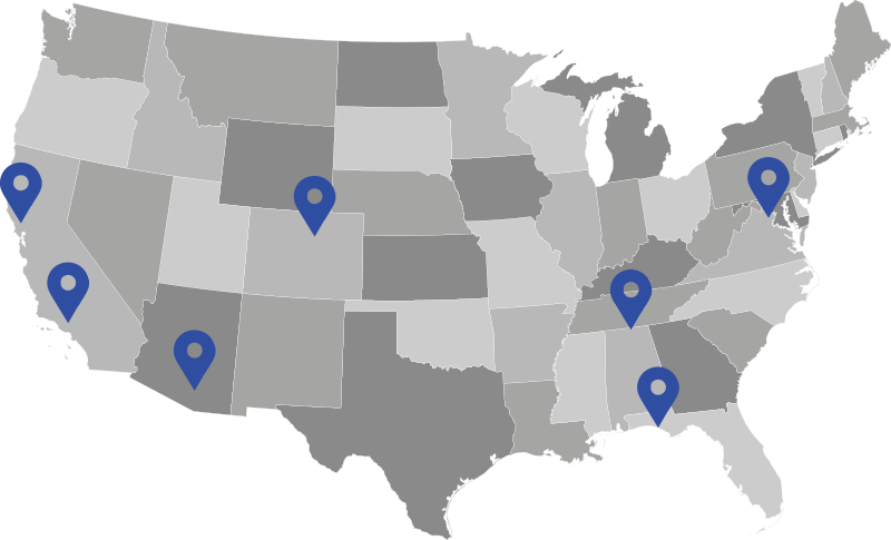 A Map Of The United States With Blue Pins