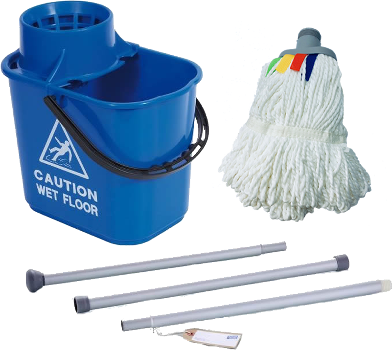 A Bucket And Mop With Handles