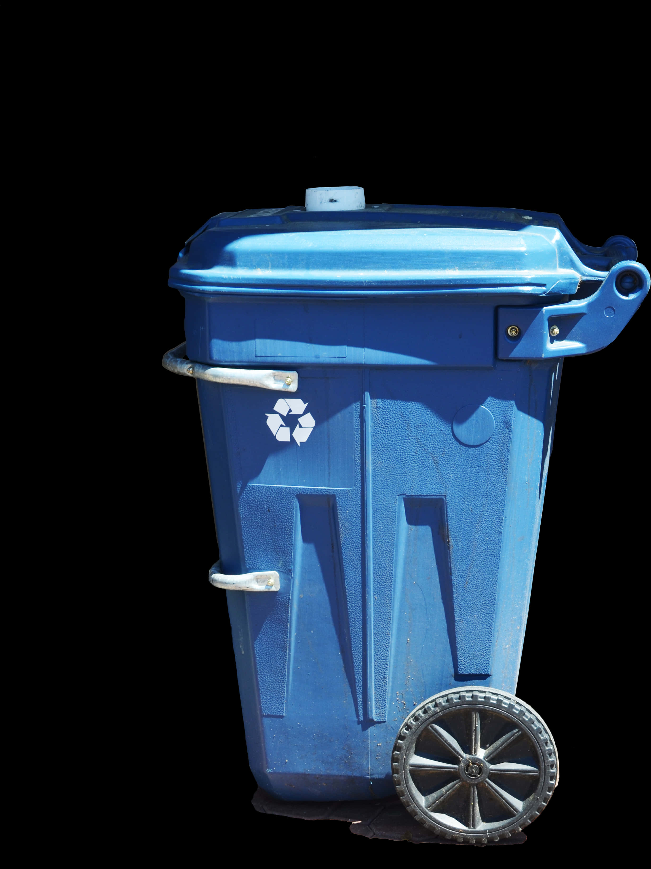 A Blue Trash Can With A Black Background
