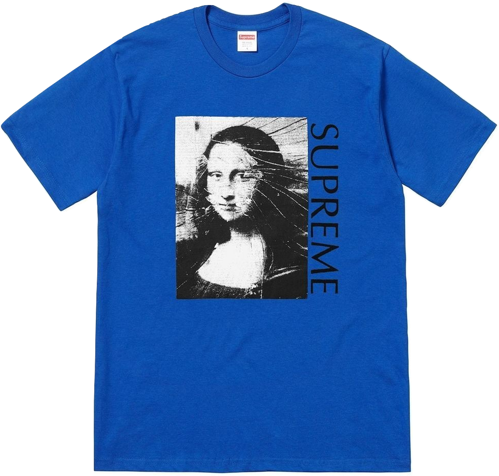 A Blue T-shirt With A Picture Of A Mona Lisa