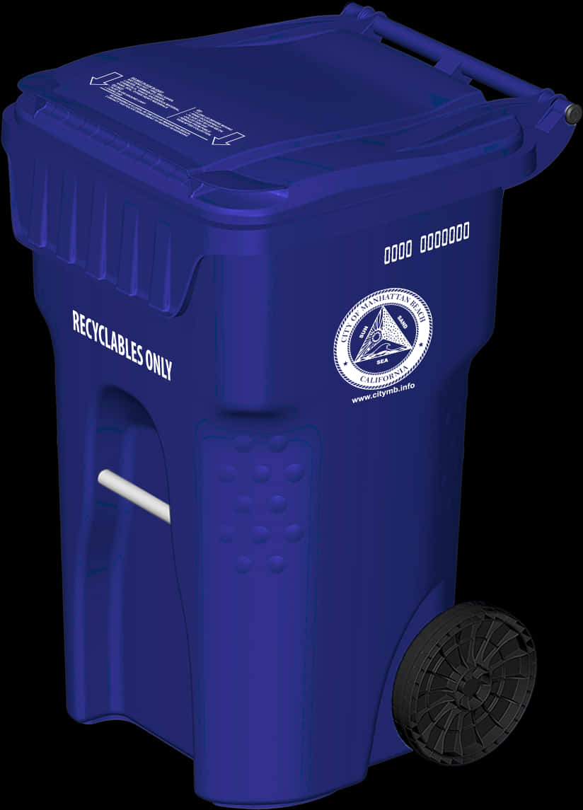 A Blue Recycle Bin With Wheels