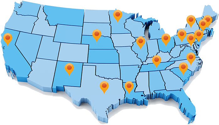 A Map Of The United States With Orange Pins