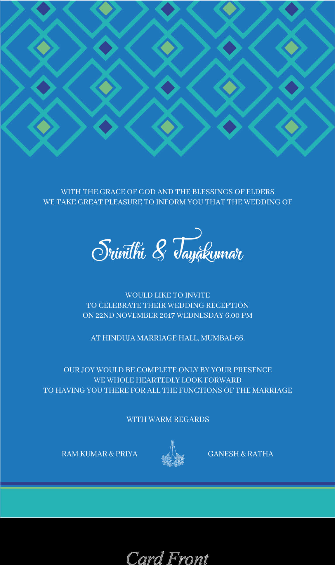 Blue Wedding Card With Geometric Pattern