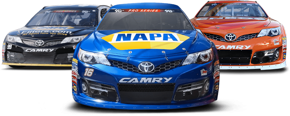 A Blue Race Car With Yellow And Blue Text On The Hood