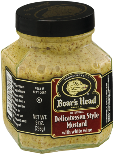 A Jar Of Mustard With A Black Label