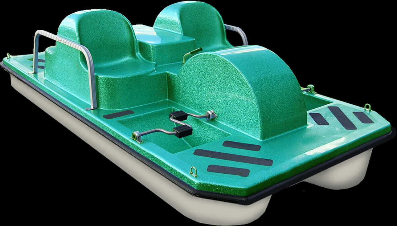 A Green Pedal Boat With Metal Rails