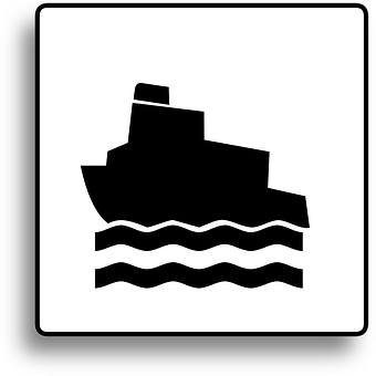 A Black And White Sign With A Ship In The Water