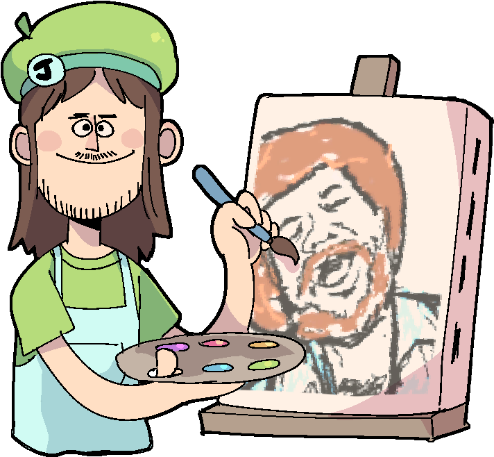 A Cartoon Of A Man Painting A Picture