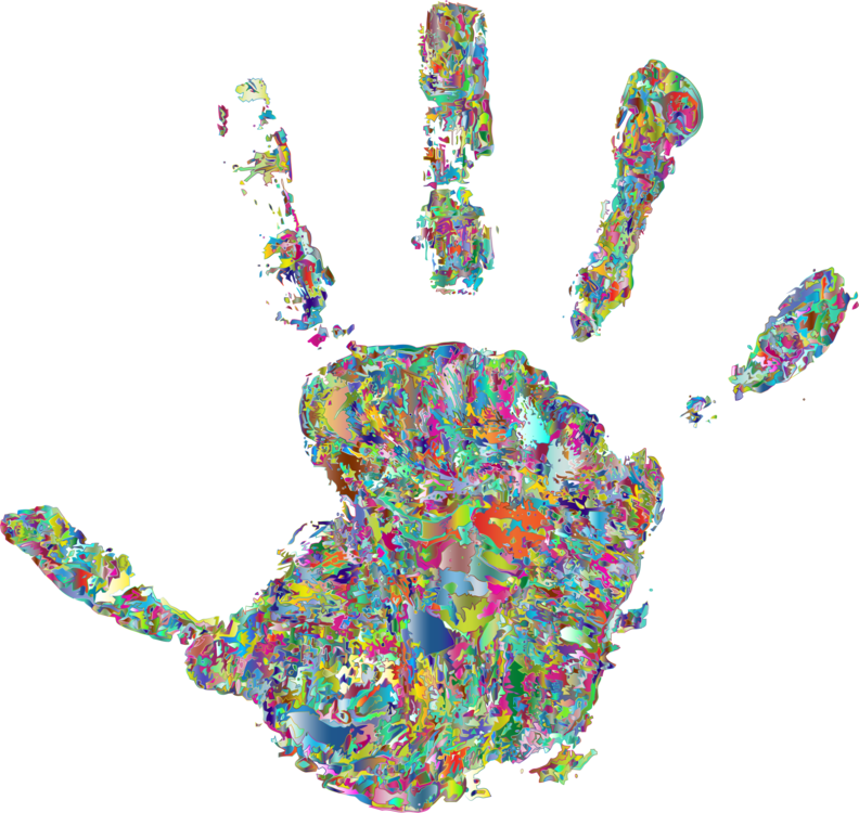 A Colorful Hand Print On A Black Background