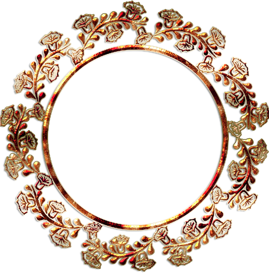 A Circular Gold And Red Frame With Flowers