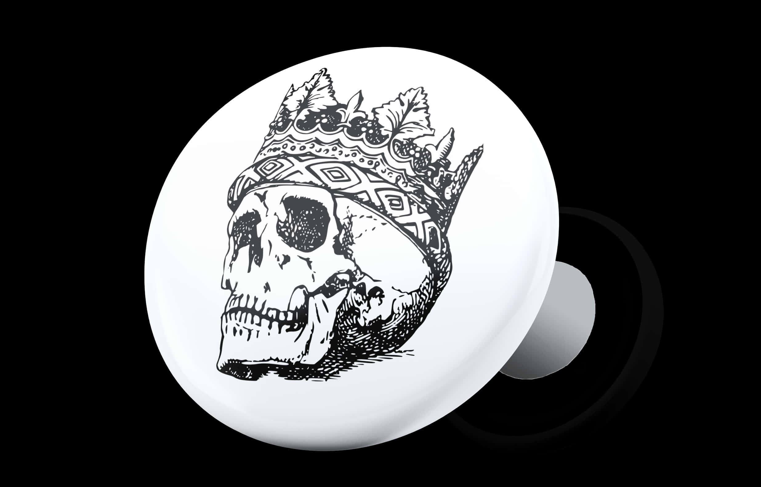 A White Button With A Skull And Crown