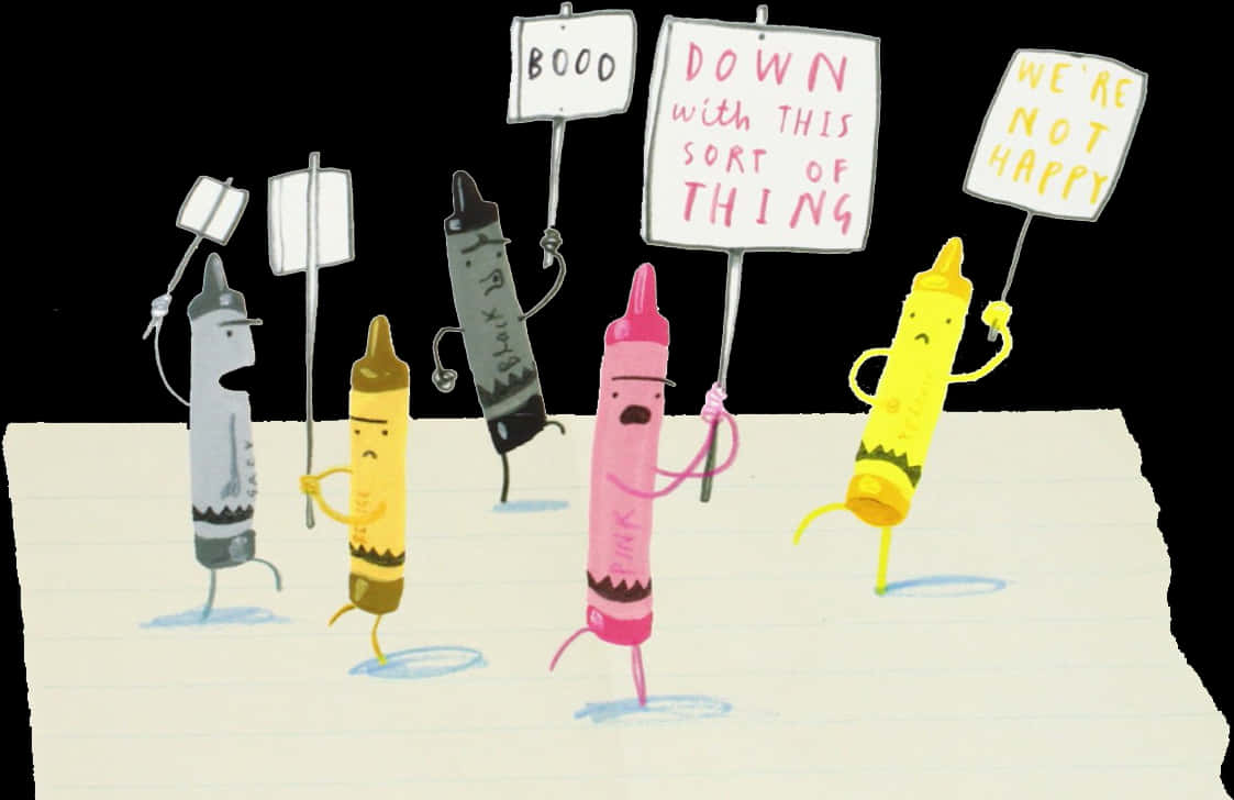 A Group Of Crayons Holding Signs