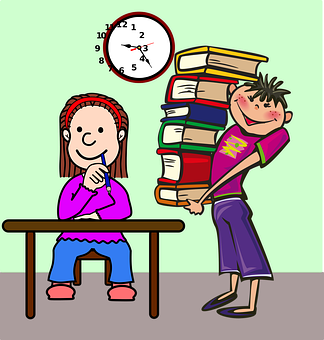A Cartoon Of A Girl Carrying A Stack Of Books