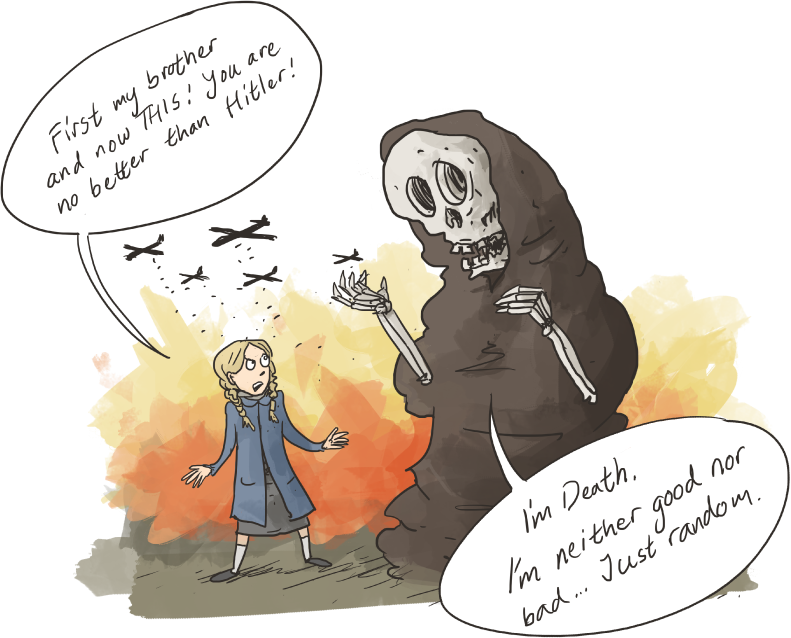 A Cartoon Of A Girl And A Skeleton