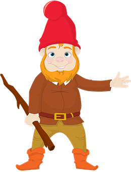 A Cartoon Gnome Holding A Stick