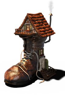 A Statue Of A House In A Boot