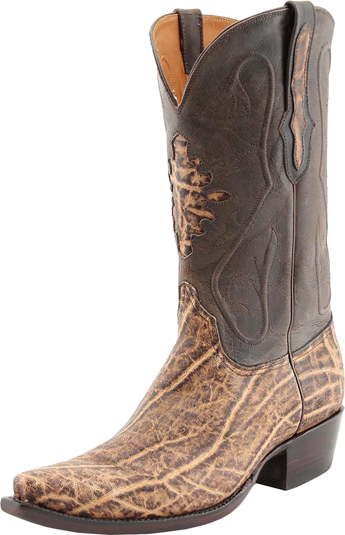 A Brown Cowboy Boot With A Cross On The Side