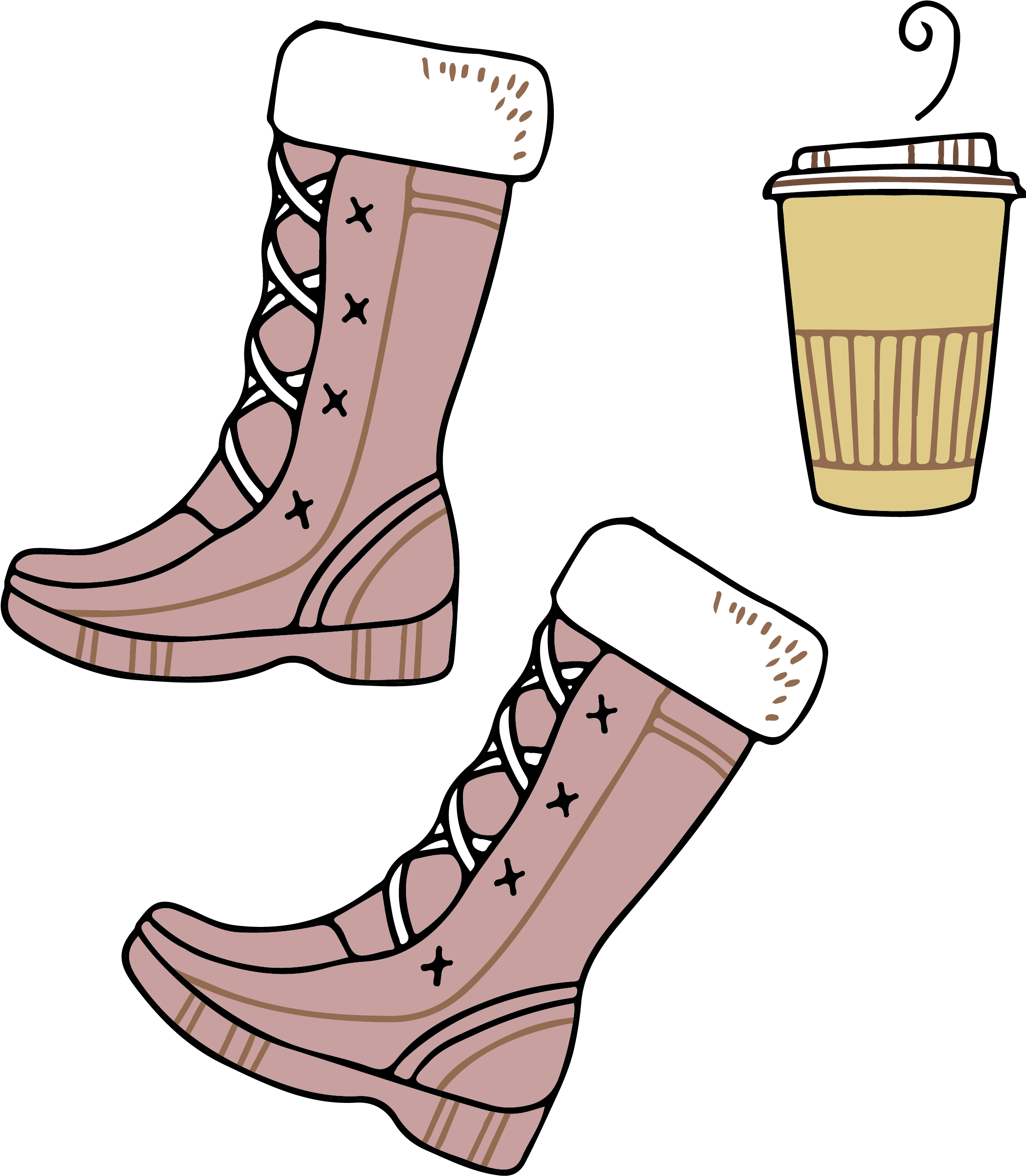 A Pair Of Pink Boots And A Coffee Cup