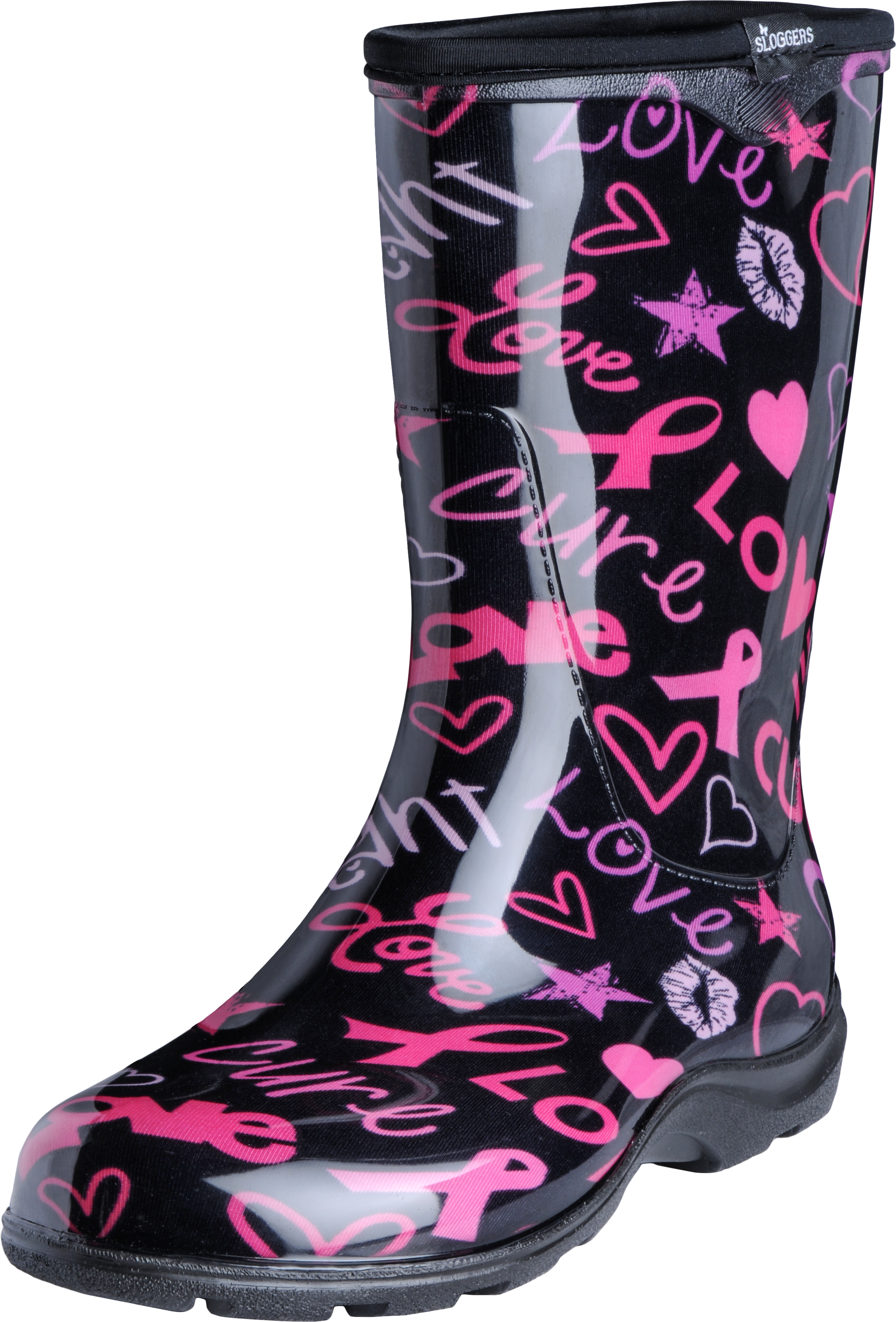 A Black And Pink Rain Boot