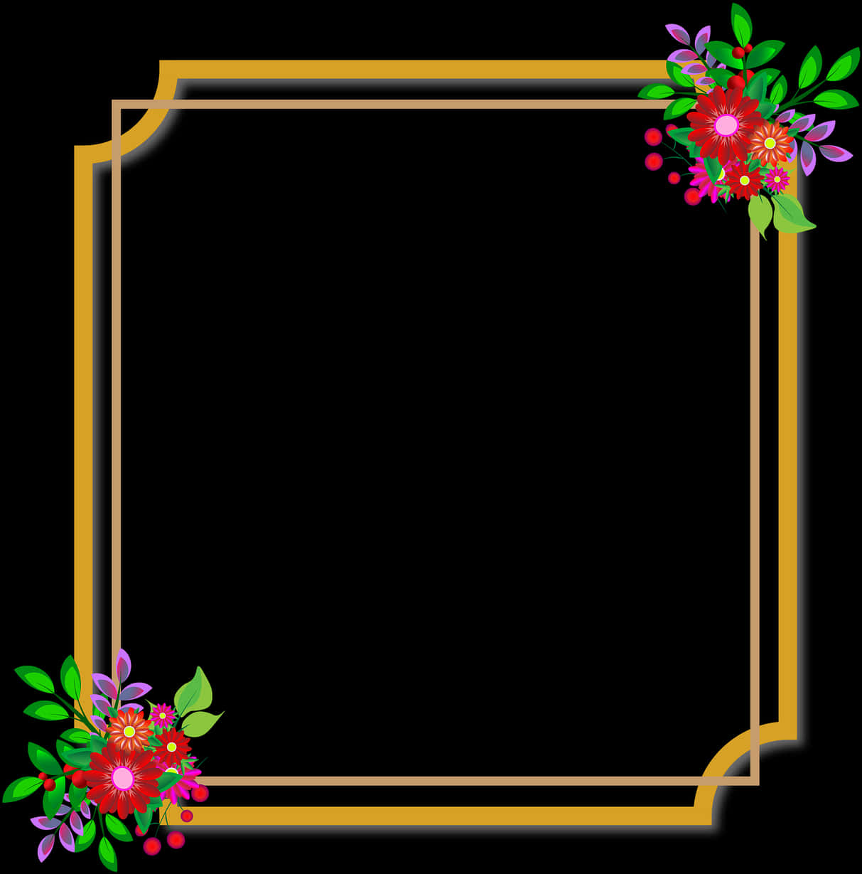 A Gold Frame With Flowers And Leaves On It