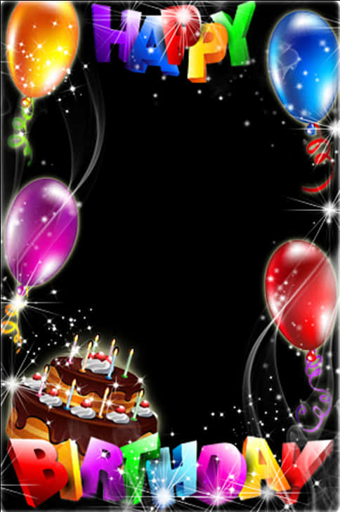 A Birthday Card With Balloons And Cake