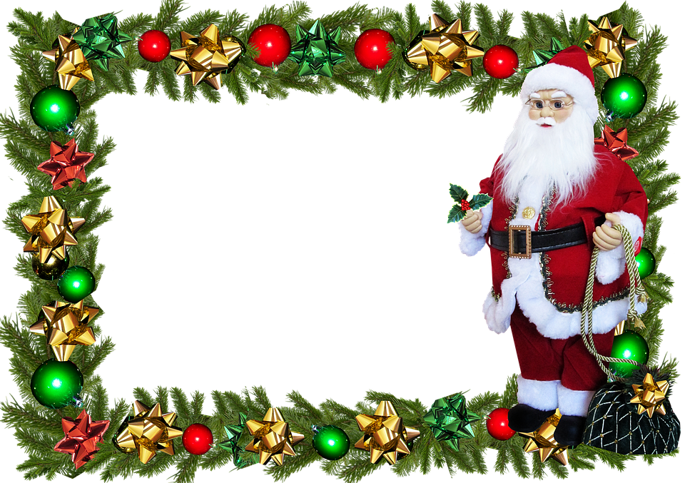 A Christmas Frame With A Santa Claus And Decorations