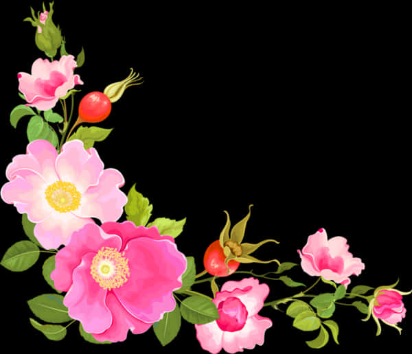 A Pink Flowers And Green Leaves