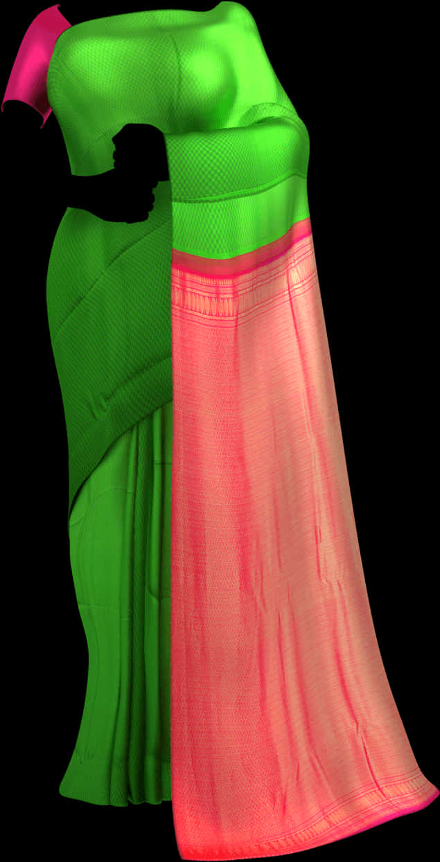 A Woman In A Green And Pink Dress