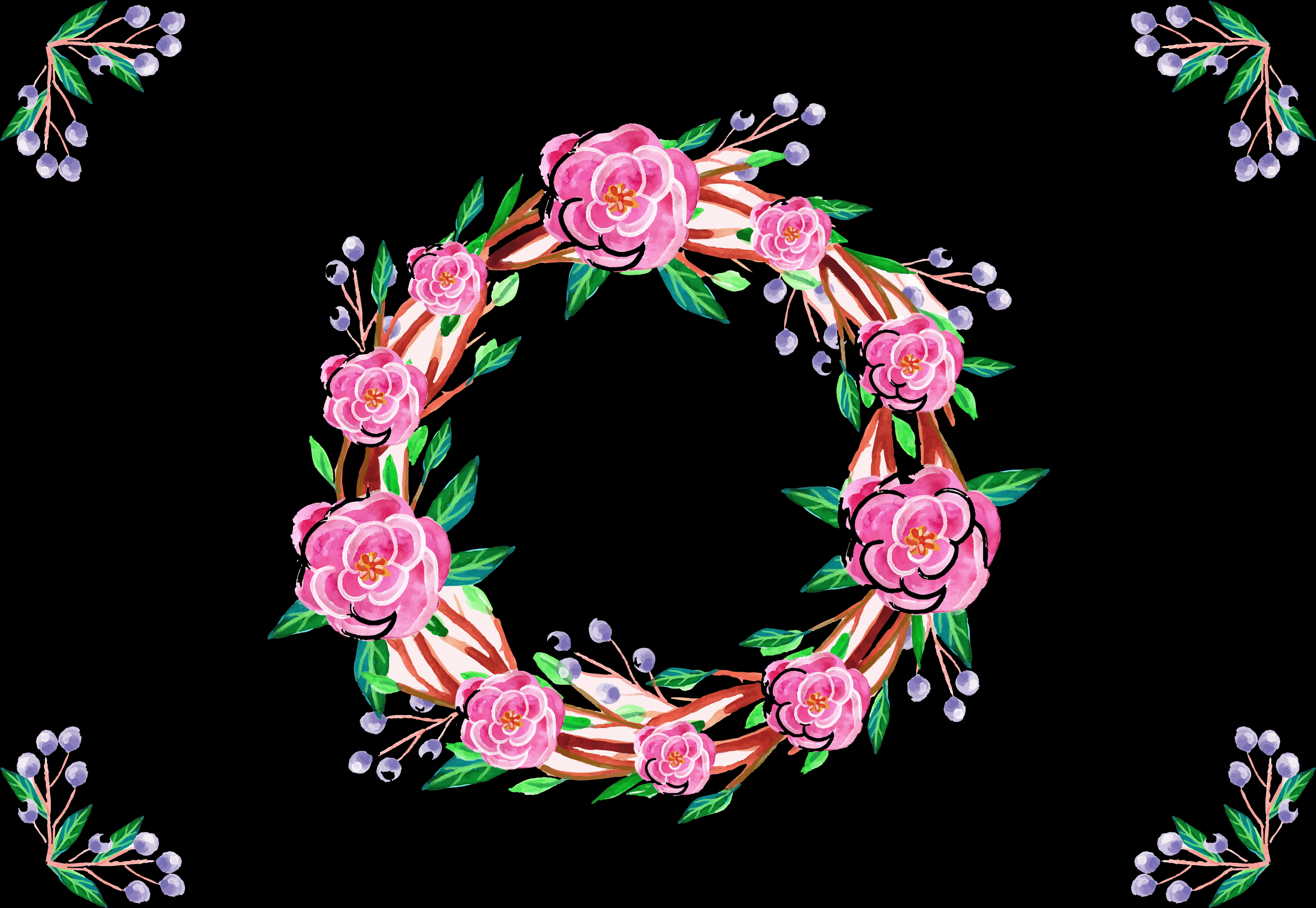 A Wreath Of Pink Flowers And Leaves