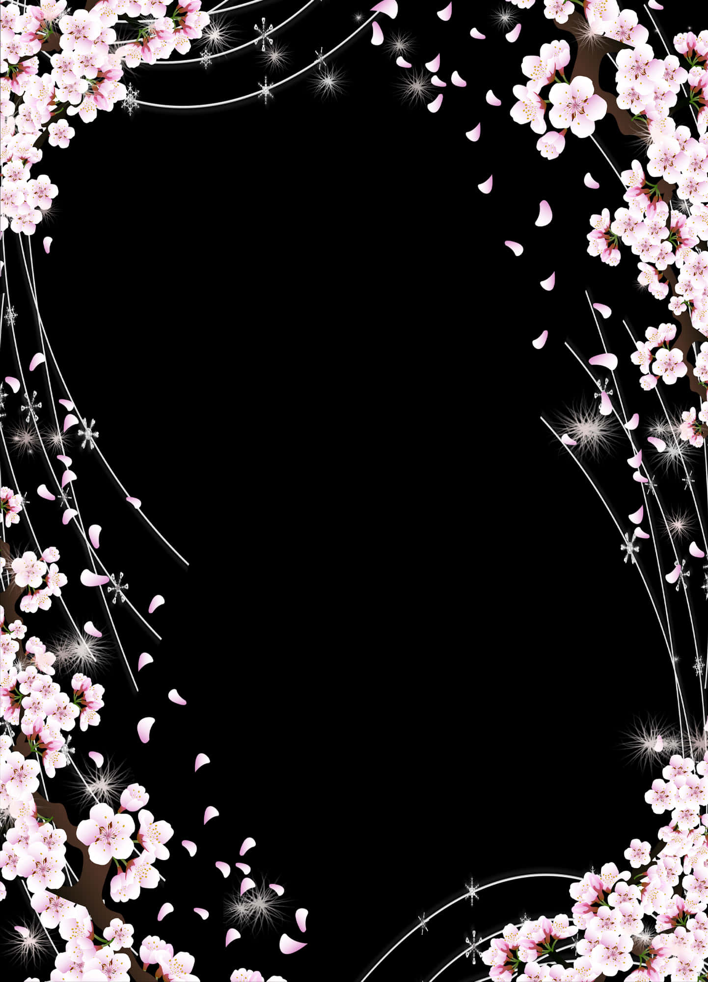 A Black Background With Pink Flowers