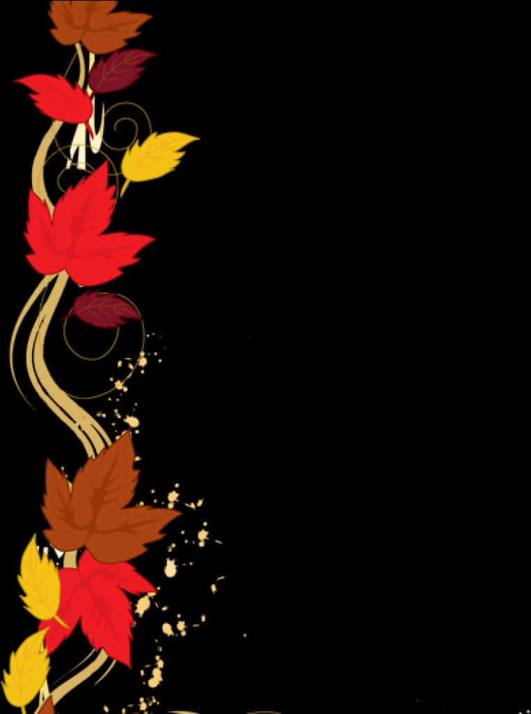 A Black Background With Red And Yellow Leaves