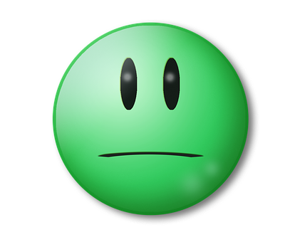 A Green Smiley Face With A Sad Expression