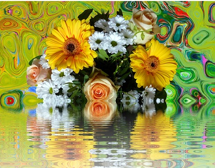 A Bouquet Of Flowers In A Colorful Background