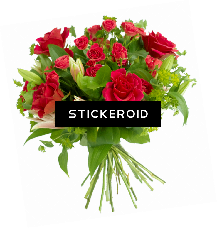 A Bouquet Of Red Roses And Green Leaves