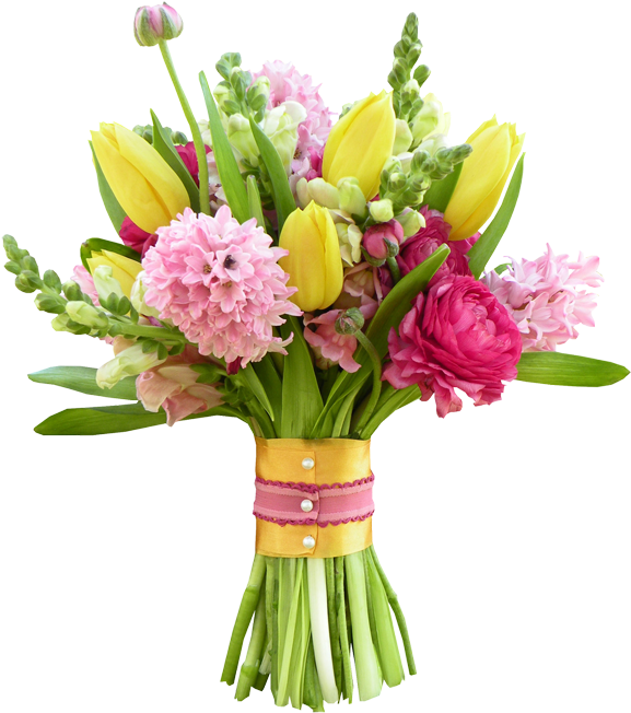 A Bouquet Of Flowers With A Ribbon