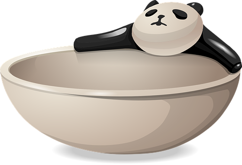 A Cartoon Panda Bear On A Bowl