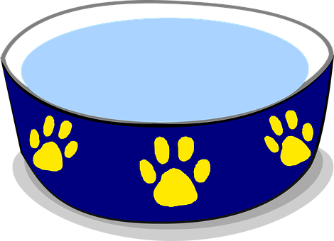 A Blue Bowl With Yellow Paw Prints