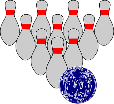 A Bowling Pins And A Blue Ball